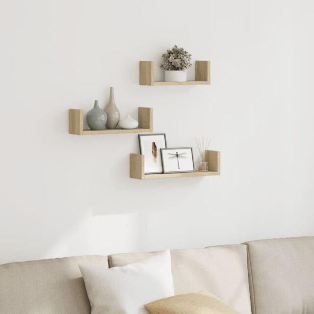 Berkfield Home Wall Shelf 3 pcs Sonoma Oak Engineered Wood in Brown - image 1