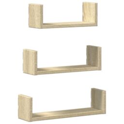 Berkfield Home Wall Shelf 3 pcs Sonoma Oak Engineered Wood in Brown - thumbnail 2