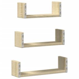 Berkfield Home Wall Shelf 3 pcs Sonoma Oak Engineered Wood in Brown - thumbnail 6