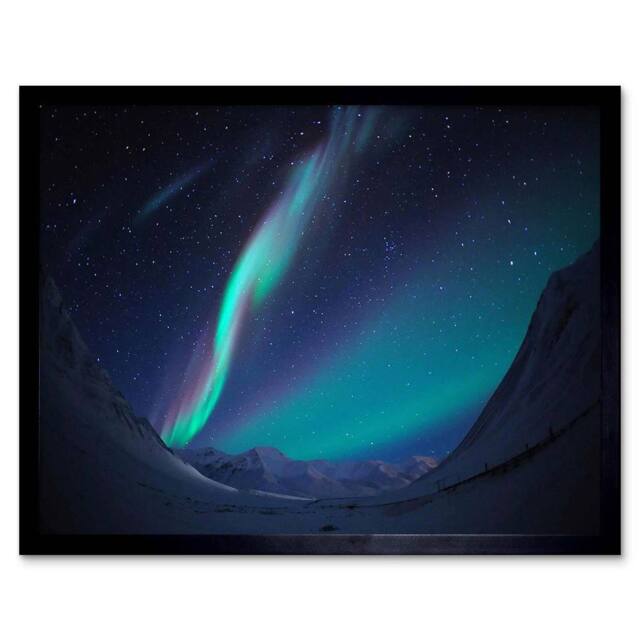 "Artery8 Landscape Winter Aurora Borealis Northern Lights Framed Wall Art Print in Blue - Size: W12"" x H16""" - image 1