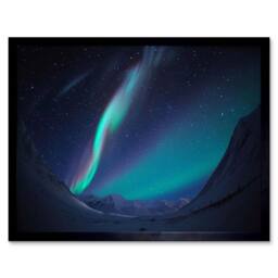"Artery8 Landscape Winter Aurora Borealis Northern Lights Framed Wall Art Print in Blue - Size: W12"" x H16""" - thumbnail 1