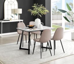 FurnitureboxUK Carson White Marble Effect Dining Table & 4 Corona Black Leg Chairs in Beige
