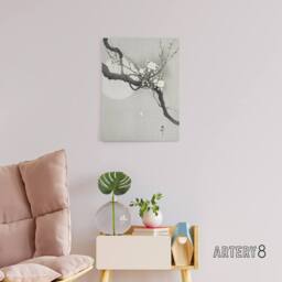 "Artery8 Plum Blossom & Full Moon Canvas Wall Art Print Ohara Koson in Grey - Size: W18"" x H24""" - thumbnail 3