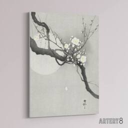 "Artery8 Plum Blossom & Full Moon Canvas Wall Art Print Ohara Koson in Grey - Size: W18"" x H24""" - thumbnail 2