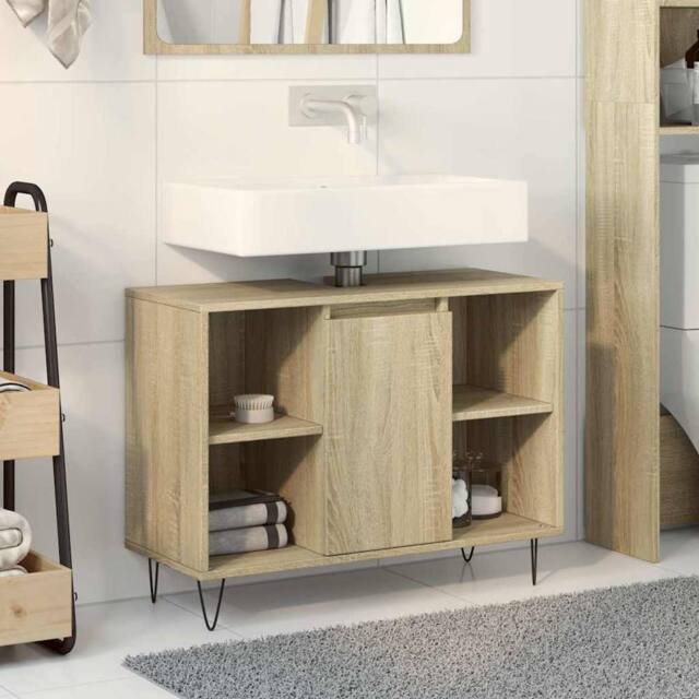 Berkfield Home Durable Bathroom Cabinet Sonoma Oak 80x33x60 cm Engineered Wood in Light Brown - Size: 80 x 33 x 60 cm - image 1