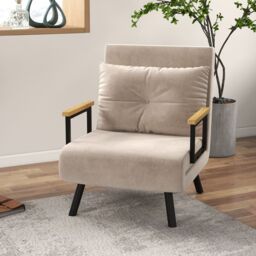 HOMCOM Click Clack Bed Settee for Living Room, Guest Room in Beige - thumbnail 1