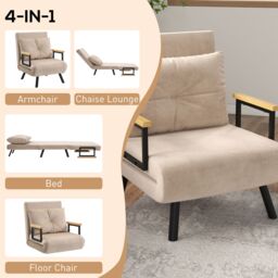 HOMCOM Click Clack Bed Settee for Living Room, Guest Room in Beige - thumbnail 4