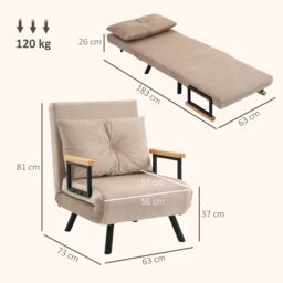 HOMCOM Click Clack Bed Settee for Living Room, Guest Room in Beige - thumbnail 3