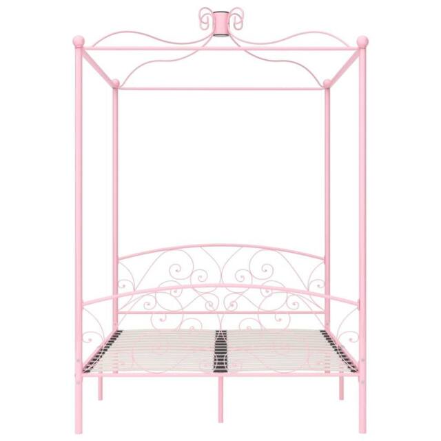 Berkfield Home Elegant Canopy Bed Frame Pink Metal 120x200 cm - Size: Small Double - image 1