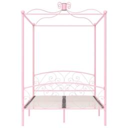 Berkfield Home Elegant Canopy Bed Frame Pink Metal 120x200 cm - Size: Small Double - thumbnail 1