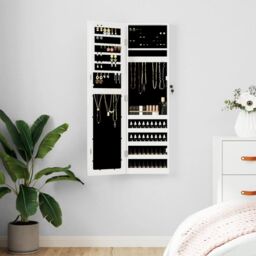 Berkfield Home Mirror Jewellery Cabinet Wall Mounted White 30x8.5x106 cm