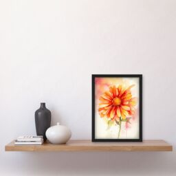 Artery8 Wall Art Print A Single Gerbera Daisy Soft Watercolour Painting Pink Green Orange Spring Bloom Flower Nature Colourful Bright Floral Modern - thumbnail 4
