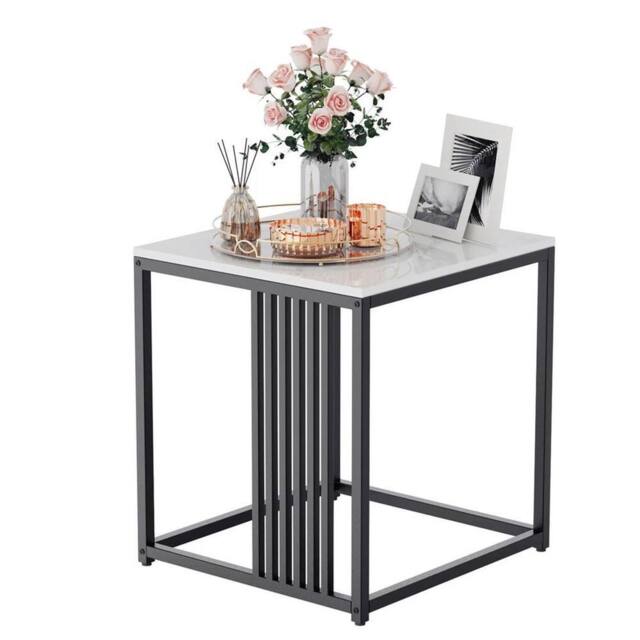 KORVIXA Marble Stone Side Table White Top Black Frame End Side Coffee Tables - Size: 100 cm x 100 cm - image 1