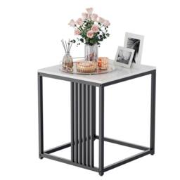 KORVIXA Marble Stone Side Table White Top Black Frame End Side Coffee Tables - Size: 100 cm x 100 cm
