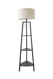 ValueLights Hiru Black 3 Tier Wood Shelf Floor Lamp with Trimmed Linen Drum Shade in White - thumbnail 6