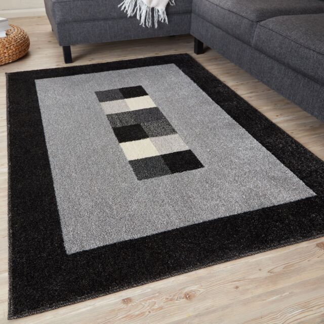 THE RUGS Efes Collection Modern Living Room Rug Bordered Grey Black 7439GB - Size: 80 cm x 150 cm - image 1