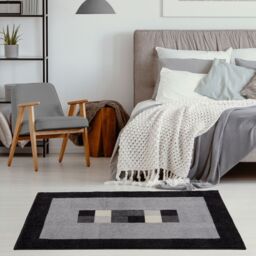 THE RUGS Efes Collection Modern Living Room Rug Bordered Grey Black 7439GB - Size: 80 cm x 150 cm - thumbnail 9