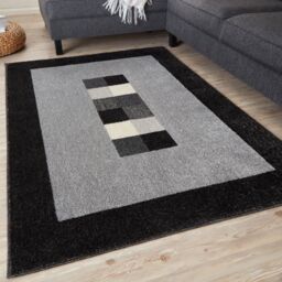 THE RUGS Efes Collection Modern Living Room Rug Bordered Grey Black 7439GB - Size: 80 cm x 150 cm - thumbnail 1