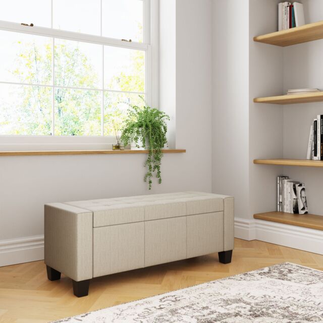 GFW Verona Crushed Velvet Storage Ottoman Bench in Natural - image 1
