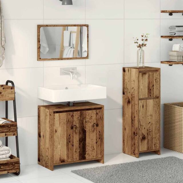 Berkfield Home Durable 3 Piece Bathroom Furniture Set Old Wood Engineered Wood in Brown - image 1