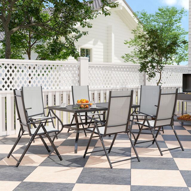 OUTSUNNY 7 PCs Garden Dining Set, Folding Chairs & Metal Top Table in Grey - image 1
