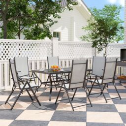 OUTSUNNY 7 PCs Garden Dining Set, Folding Chairs & Metal Top Table in Grey - thumbnail 1