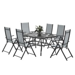 OUTSUNNY 7 PCs Garden Dining Set, Folding Chairs & Metal Top Table in Grey - thumbnail 2
