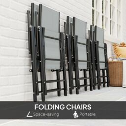 OUTSUNNY 7 PCs Garden Dining Set, Folding Chairs & Metal Top Table in Grey - thumbnail 4