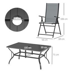 OUTSUNNY 7 PCs Garden Dining Set, Folding Chairs & Metal Top Table in Grey - thumbnail 3