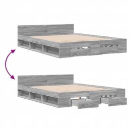Berkfield Home Modern Bed Frame Frame 135x190 cm Double Sonoma Oak Wood in Grey - Size: King - thumbnail 7