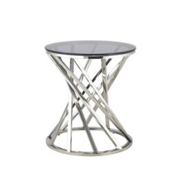 Comfy Living Ltd Round Geometric Design Metal Side Table With Tinted Glass Tempered Top in Silver - Size: 1 Pack - thumbnail 3