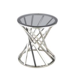 Comfy Living Ltd Round Geometric Design Metal Side Table With Tinted Glass Tempered Top in Silver - Size: 1 Pack - thumbnail 4