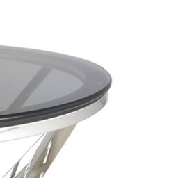 Comfy Living Ltd Round Geometric Design Metal Side Table With Tinted Glass Tempered Top in Silver - Size: 1 Pack - thumbnail 5