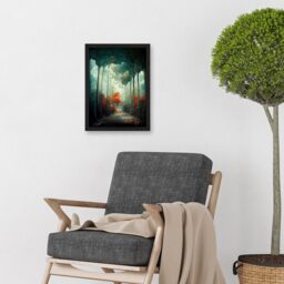 Artery8 Autumn Forest Path Landscape Scene Painting Artwork Framed Wall Art Print A4 in Black - thumbnail 2
