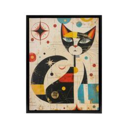 "Artery8 Abstract Mid Century Modern Atomic Cat Framed Canvas Wall Art Print in Beige - Size: W18"" x H24""" - thumbnail 1
