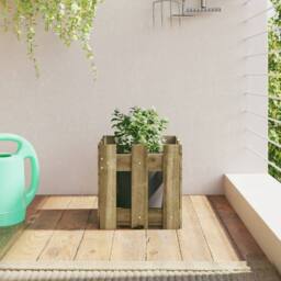 Berkfield Home Garden Planter with Fence Design 30x30x30 cm Impregnated Wood Pine in Brown - Size: 30 x 30 x 30 cm - thumbnail 2
