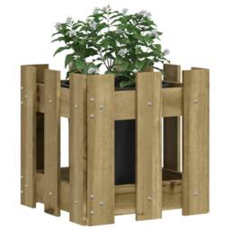 Berkfield Home Garden Planter with Fence Design 30x30x30 cm Impregnated Wood Pine in Brown - Size: 30 x 30 x 30 cm - thumbnail 3
