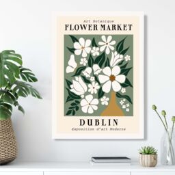 ARTZE Dublin Green & White Flower Market Exhibition Framed Print SIZE: A2 with White Frame in Beige - Size: A4 - thumbnail 2
