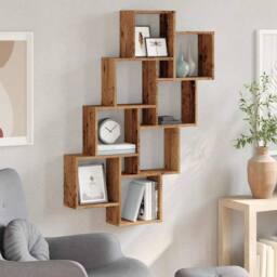Berkfield Home Wall Cube Shelf Old Wood 90x15x119.5 cm Engineered Wood in Brown - thumbnail 3