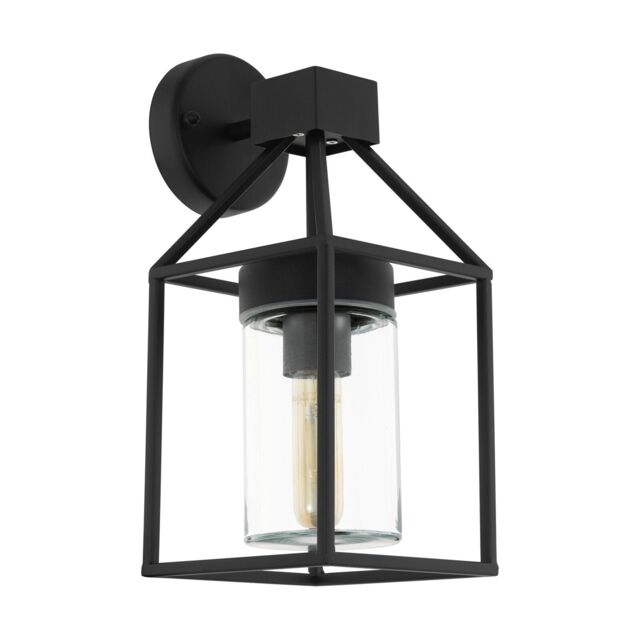 Loops IP44 Outdoor Wall Light Black & Square Glass shade 1x 60W E27 Bulb Porch Lamp - image 1