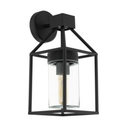 Loops IP44 Outdoor Wall Light Black & Square Glass shade 1x 60W E27 Bulb Porch Lamp