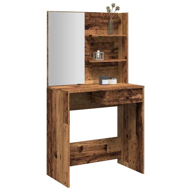 Berkfield Home Dressing Table with Mirror Old Wood 74.5x40x141 cm in Brown - image 1
