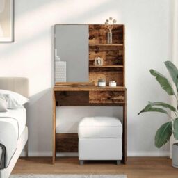 Berkfield Home Dressing Table with Mirror Old Wood 74.5x40x141 cm in Brown - thumbnail 3