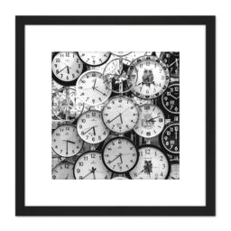 Artery8 Clock Faces Time Black White Photo 8X8 Inch Square Wooden Framed Wall Art Print Picture with Mount - thumbnail 1