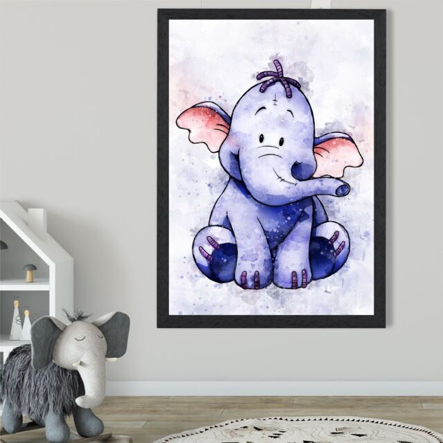 ARTZE Heffalump Watercolour Winnie the Pooh Art Print with Black Frame SIZE: A3 in Purple - Size: A4 - image 1