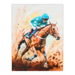 "Artery8 Rider on Horse Racing Watercolour Dramatic Mud Wall Art Print in Brown - Size: W24"" x H32""" - thumbnail 1