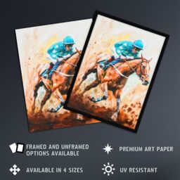 "Artery8 Rider on Horse Racing Watercolour Dramatic Mud Wall Art Print in Brown - Size: W24"" x H32""" - thumbnail 2