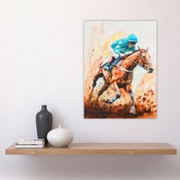 "Artery8 Rider on Horse Racing Watercolour Dramatic Mud Wall Art Print in Brown - Size: W24"" x H32""" - thumbnail 4