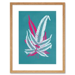 "Artery8 Wall Art Print Bright Coloured Fern Teal Pink Art Black Framed 9x7 inch in Beige - Size: W7"" x H9""" - thumbnail 1