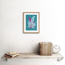 "Artery8 Wall Art Print Bright Coloured Fern Teal Pink Art Black Framed 9x7 inch in Beige - Size: W7"" x H9""" - thumbnail 2
